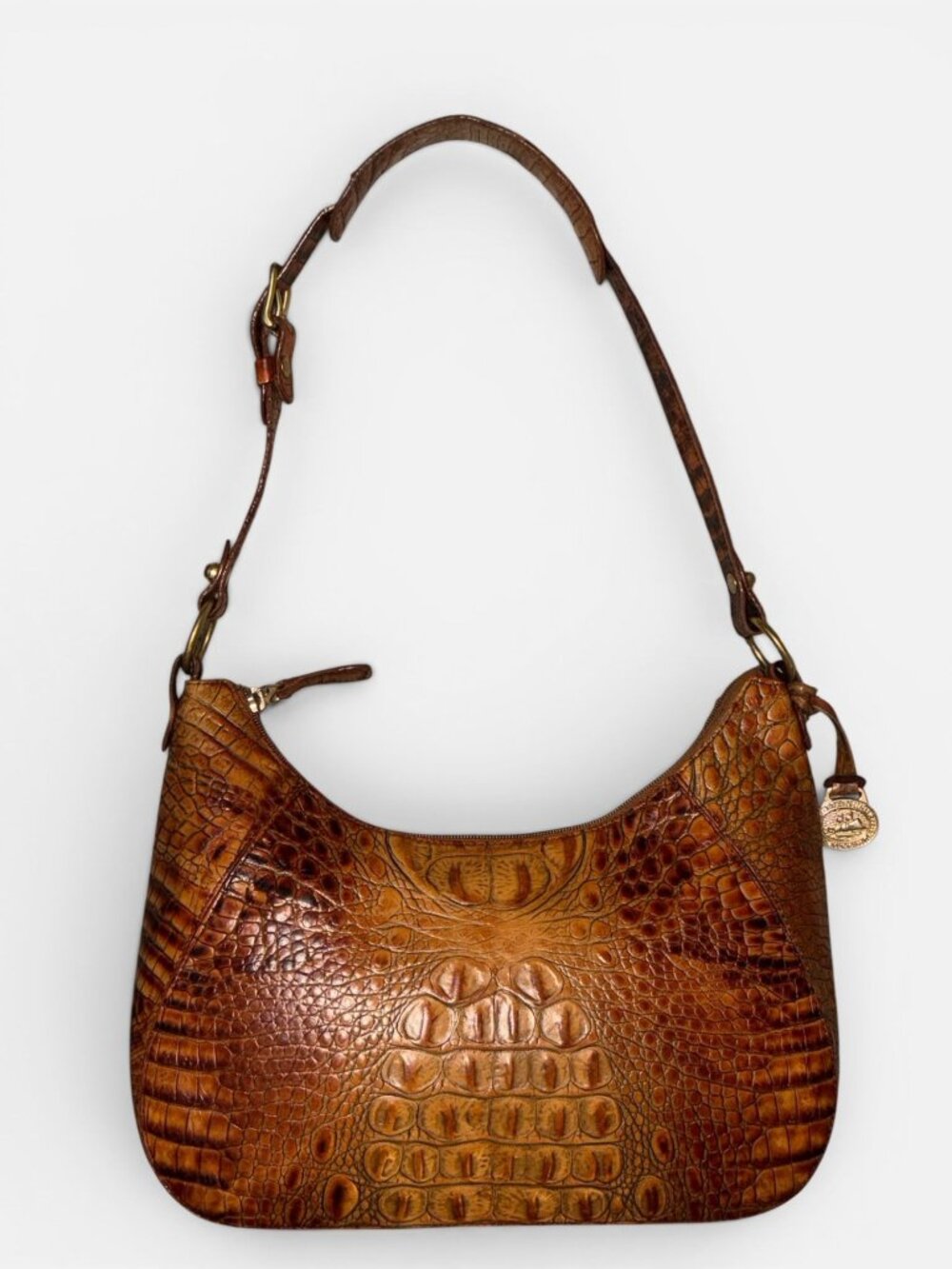 VTG Brahmin Shoulder Bag Pecan Melbourne Crocodile Embossed Leather Hobo 90s - Picture 9 of 11